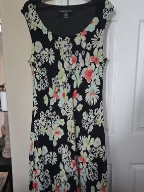 Jones New York Black Midi Dress with Mint Green and Coral Floral Print